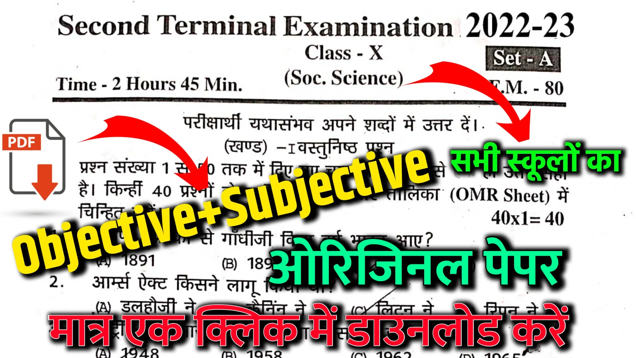 class 10th Social Science second terminal exam question paper 2022